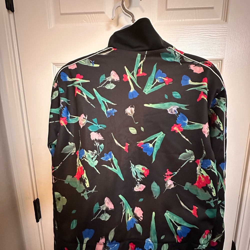 adidas Black Floral Zip Track Jacket with Multicolor Blooms - Picture 3 of 4